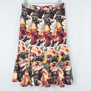 Christopher & Banks Linen Rayon Pleated Trumpet Flare‎ Floral Midi Skirt 10 Boho